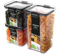 Sistema Ultra Tritan Récipients de conservation hermétiques | 3 récipients alimentaires carrés en plastique avec couvercle (1x 1,3 l + 2x 700 ml) | Empilables | Fermeture par clips | Sans BPA [82008]