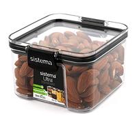 Sistema Ultra Récipient Alimentaire Carré, Transparent, 460 mL | Boîte de Rangement Élégante en Plastique, avec Couvercle Hermétique, pour la Conservation des Aliments Secs, Détail Noir