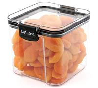 Sistema Ultra Récipient Alimentaire Carré, Transparent, 700 mL | Boîte de Rangement Élégante en Plastique, avec Couvercle Hermétique, pour la Conservation des Aliments Secs, Détail Noir