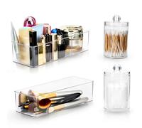 SITAKEGS 4PCS Cosmétique Tiroirs de Rangement Organisateur Maquillage | Empilables en Acrylique Transparent, Boite Rangement Coiffeuse Brosses Pointes pour Salle de Bains Commode Chambre Maison