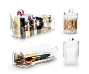 SITAKEGS 4PCS Cosmétique Tiroirs de Rangement Organisateur Maquillage | Empilables en Acrylique Transparent, Boite Rangement Coiffeuse Brosses Pointes pour Salle de Bains Commode Chambre Maison