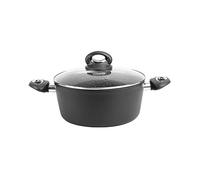 Sitram 711707, Faitout Granité diam. 24 cm en aluminium forgé revêtement noir anti-adhérent sans PFOA - aspect pierre - couvercle en verre - tous feux dont induction