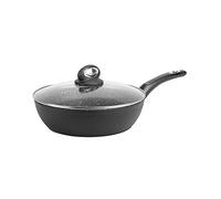 Sitram 711708, Sauteuse Granité diam. 24 cm en aluminium forgé revêtement noir anti-adhérent sans PFOA - aspect pierre - couvercle en verre - tous feux dont induction