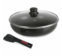 Sitram 712380 Sauteuse Agile 28 cm en aluminium revêtement noir anti-adhérent sans PFOA - manche amovible clipsable - couvercle en verre - tous feux dont induction, 3 liters, Noir