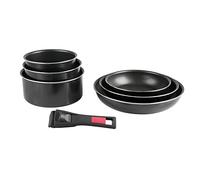Sitram 712382, Batterie de cuisine 7 pièces : 3 casseroles + 3 poêles + 1 poignée amovible - Aluminium pressé - Tous feux dont induction, Noir