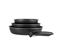 Sitram - 712757 Lot de 3 poêles Sitramovible en aluminium pressé Ø20/24/28cm, revêtement anti-adhérent, poignée amovible - Tous feux dont induction, Noir,argent