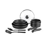 Sitram 712763 Batterie 10 pcs alu noir : 3 poêles Ø20/24/28cm, 2 casseroles Ø16/20cm, 2 ustensiles nylon, 1 couv. verre Ø24cm, 2 manches amovibles - Tous feux dont induction
