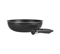 Sitram 713777 Wok Induction Ø28 cm - Wok Sauteuse Aluminium Antiadhésif sans PFOA - Manche Amovible Sitramovible - Tous Feux dont Induction - Cuisine Asiatique et Sautés, Noir