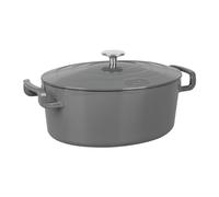 Sitram 715407 COCOTTE Sitrabella Ovale en fonte émaillée L31 cm - 6,5 litres - Extérieur émail Gris intérieur Blanc - toutes sources de chaleur y compris induction - Idéale repas 5-7 convives