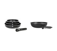 Sitram 715485 Lot de 3 Poêles Aluminium pressé SITRAMOVIBLE FAMILY Ø 20/24/28 cm & 713777 Wok Aluminium Ø 28 cm - Colori Noir - Manche amovible SITRAMOVIBLE