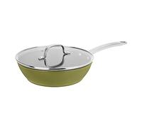 Sitram 715705 Sauteuse Aluminium Recyclé Ø 24 cm H 7 cm Vert Metallisé Revêtement intérieur sans PFOA - Manche en Inox Riveté, Couvercle vapeur en verre, Tous feux dont induction