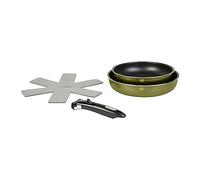 Sitram 715709 Lot de 2 poêles Aluminium Recyclé Ø 24 et 28 cm colori Vert Metallisé Revêtement intérieur anti-adhésif sans PFOA + manche amovible + 1 feutrine - Tous feux dont induction