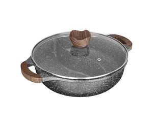 Sitram 716948 Sauteuse 2 compartiments Ø28 cm en fonte d’aluminium - Revêtement anti-adhérent sans PFOA effet pierre - Marmite Shabu avec couvercle en verre - Tous feux dont induction