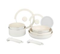 Sitram 716977 Batterie de cuisine 10 pcs en aluminium blanc - Revêtement céramique sain sans PFAS - 2 poêles Ø20/28, 2 casseroles Ø18/20, 1 sauteuse Ø26 + 3 couvercles - Tous feux dont induction