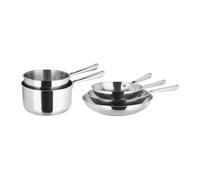 Sitram 717376 Batterie de Cuisine 5 Pcs 100% INOX - sans revêtement anti-adhésif, cuisine saine garantie - 2 casseroles Ø18,20 cm, 3 poêles Ø20,24,28 cm - Manche inox riveté - Tous feux dont Induction