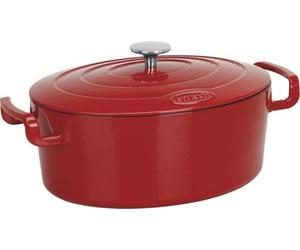 Sitram COCOTTE Sitrabella ovale en fonte émaillée grande capacité 6,5 litres - Extérieur rouge et intérieur blanc - toutes sources de chaleur y compris induction et four - 711084