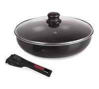 Sitram 712380 Sauteuse Agile 28 cm en aluminium revêtement noir anti-adhérent sans PFOA - manche amovible clipsable - couvercle en verre - tous feux dont induction, 3 liters, Noir