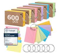 Siumir Lot de 600 Flashcard, impression recto-verso, cartes d'apprentissage A8, avec couverture en kraft et anneau en vrac, 6 couleurs, adaptées pour les bureaux, les écoles (7,4 x 5,2 cm）