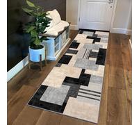 Siunwdiy Tapis de Couloir Beige Gris Noir 60x200cm Patchwork Tapis Couloir Long,Tapis Cuisine Devant Evier Lavable Tapis de Cuisine Long Antidérapant Tapis de Passage pour Chambre Adulte Salon