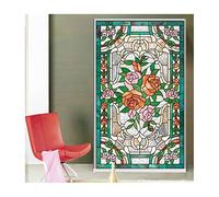 Siunwdiy Vitrail Film De Fenêtre Continental Rétro Autocollants Peinture Électrostatique Art Église Portes en Verre Dépoli Meubles De Garde-Robe Pas de Colle,E,45x120cm(18"x47")