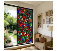 Siunwdiy Vitrail Film Fenetre Anti Regard Effet Arc en Ciel Motif Fleurs des Marais Electrostatique Vitre Non Adhesif Décoratif Anti UV Brise Vue Fenetre pour Chambre Cuisine