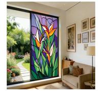Siunwdiy Vitrail Film Fenetre Anti Regard Effet Arc en Ciel Motif Fleurs des Marais Electrostatique Vitre Non Adhesif Décoratif Anti UV Brise Vue Fenetre pour Chambre Cuisine