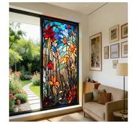 Siunwdiy Vitrail Film Fenetre Anti Regard Effet Arc en Ciel Motif Fleurs des Marais Electrostatique Vitre Non Adhesif Décoratif Anti UV Brise Vue Fenetre pour Chambre Cuisine
