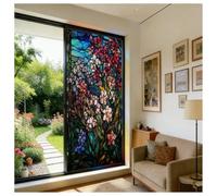 Siunwdiy Vitrail Film Fenetre Anti Regard Effet Arc en Ciel Motif Fleurs des Marais Electrostatique Vitre Non Adhesif Décoratif Anti UV Brise Vue Fenetre pour Chambre Cuisine