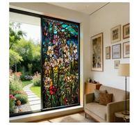 Siunwdiy Vitrail Film Fenetre Anti Regard Effet Arc en Ciel Motif Fleurs des Marais Electrostatique Vitre Non Adhesif Décoratif Anti UV Brise Vue Fenetre pour Chambre Cuisine