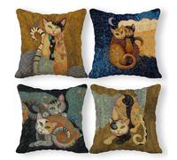 SiuSue Lot de 4 Housses de Coussin abstraites en Lin - 45,7 x 45,7 cm - Motif Chat Amusant - Décoration de Chambre d'enfant - pour canapé, lit
