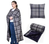 SIVENKE Couverture Portable Oreiller Compact 2 en 1 Couverture de Jour pour Femmes Poncho Polaire avec Bouton Plaid à Carreaux Oreiller pour lit, Canapé, Bureau