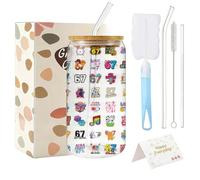 Six Seven Lot de 6 gobelets avec couvercle et paille, 67 verres avec couvercle et paille, lot cadeau italien avec boîte colorée, carte de vœux, brosses à tasses, verres de 500 ml pour smoothie