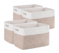 SIXDOVE - Lot de 4 paniers de rangement tressés en corde de coton pour étagères - Idéal pour jouets, livres, serviettes et vêtements, 32,3 x 22,9 x 19,8 cm, marron et blanc