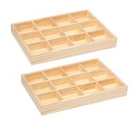 Sixfolo 2 Pièces Boîte de Rangement en Bois à 12 Compartiments,30x20x3.5cm | Petite Plateau Compartiment Bois Massif,Boite Organisateur de Bijoux Rectangle pour Petits Objets