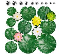 Sixfolo Lot de 25 Décoration de Bassin Flottantes Nénuphar Artificiel en Mousse EVA Fleur de Lotus Flottante avec Feuille Nénuphar et Mini Boules pour Étang,Bassin de Jardin,Aquarium