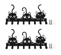 Sixfolo Porte Clef Mural Noir avec 8 Crochets 2 Pièces Accroche Clef Mural Motif Chats Moderne Patère n Métal pour Entrée,Couloir,Salon Décoration(25 x 12 cm)