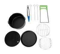 SIXRUN Ensemble de Poêles à Frire à Gâteau de 7 Pouces, Poêle à Pizza en Silicone et en Acier Inoxydable avec Clip et Brochettes, Kit d'accessoires de 8 Pièces pour Friteuse électrique de Cuisine,
