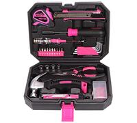 SIXTOL HOME PINK 66 | Kit d’outils 66 pièces | Coffret noir et rose | Réparations domestiques et bricolage