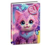 SJ GANG STYLE JAM GANG Agenda scolaire daté 10 mois pour fille, 14 x 20,6 cm, couverture rembourrée, chaton rose, marque-page intégré et autocollants inclus