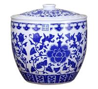 SJHPZG Récipient de rangement de riz en céramique bleu et blanc, seau de riz en céramique scellé chinois avec couvercle, pot de rangement de distributeur
