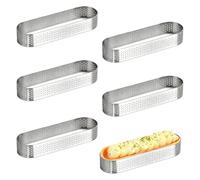 SJIFJSE Lot de 6 Anneaux Cercle à Tarte en Acier Inoxydable,Cercle à Tarte Perforé 403 Inoxydable en Ovale Forme,Moules à Tartelette Perforés pour Mousse, Quiches, Desserts Français(13 × 4.5 × 2CM)