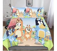 SJT0A3884 Parure de lit imprimée 3D Bluey ensemble 3 pièces avec housse de couette zippée en microfibre Bluey et taie d 200X200 CM