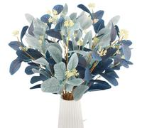 SJUNJIE Lot de 8 Tiges D'eucalyptus Artificiel Eucalyptus Plantes Artificielles Branche Decorative Pliez Bleu Clair Bleu Saphir avec Graines pour Les Mariages Fêtes et Décorations