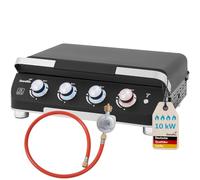 Skandika Plancha à gaz Palo | Plaque de cuisson à 3 ou 4 brûleurs, égouttoir, barbecue à gaz transportable avec plaque plancha | Camping, bbq de table, jardin (4 brûleurs avec couvercle)