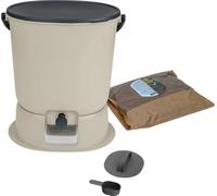 Skaza Bokashi Essential Poubellecuisine (15,3 litres) + socle - Poubelle à compost cuisine et jardin en plastique recyclé - Kit de démarrage + 1 kg de fermentateur inclus - Crème