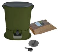 Skaza Bokashi Essential Poubellecuisine (15,3 litres) + socle - Poubelle à compost cuisine et jardin en plastique recyclé - Kit de démarrage + 1 kg de starter de fermentation inclus - Olive