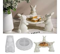 Skeadex Lot de 2 moules en silicone 3D en forme de lapin de Pâques avec plaque - Moule en silicone de Pâques - Moules en plâtre pour Pâques - Moule de coulée en silicone - Moule de Pâques - Moule à