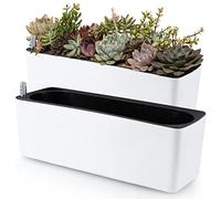 Skelang 2 Pcs Pots de Fleurs Auto-arrosants, Pot de Fleurs rectangulaire avec indicateur de Niveau d'eau, boîte de Jardinage de fenêtre pour Plantes d'intérieur, succulentes, pousses, Poivre