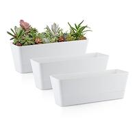 Skelang 3 Pcs Petit bac a Fleurs rectangulaire, Pot de Fleurs rectangulaire en Plastique, jardinieres Exterieur Balcon pour Plantes succulentes, Herbes, Cactus (Blanc)