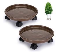 Skelang Lot de 2 supports de plantes de 33 cm avec roulettes de frein pour jardin, terrasse, cour, terrasse, salon, capacité de charge 56 kg (marron)